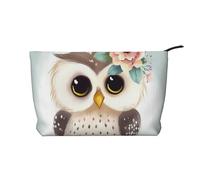 Trousse per trucchi in velluto a coste da donna, morbida, con cerniera, organizer da viaggio per articoli da toeletta per uso quotidiano (pastore tedesco con animali), Simpatico gufo con fiori, Taglia