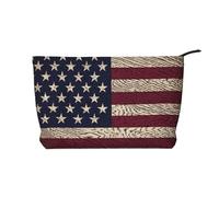 Trousse per trucchi in velluto a coste da donna, morbida, con cerniera, organizer da viaggio per articoli da toeletta per uso quotidiano (pastore tedesco con animali), Motivo bandiera americana