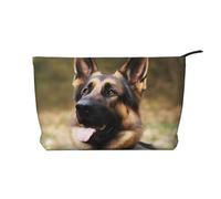Trousse per trucchi in velluto a coste da donna, morbida, con cerniera, organizer da viaggio per articoli da toeletta per uso quotidiano (pastore tedesco con animali), Pastore tedesco animale, Taglia