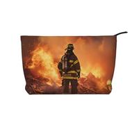 Trousse per trucchi in velluto a coste da donna, morbida, con cerniera, organizer da viaggio per articoli da toeletta per uso quotidiano (scena spiaggia con sedie), Fiamma del vigile del fuoco, Taglia
