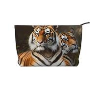 Trousse per trucchi in velluto a coste da donna, morbida, con cerniera, organizer da viaggio per articoli da toeletta per uso quotidiano (pastore tedesco con animali), Graziosa tigre., Taglia unica