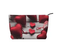 Trousse per trucchi in velluto a coste da donna, morbida, con cerniera, organizer da viaggio per articoli da toeletta per uso quotidiano (bradipo in stile cartone animato seduto su girasole), Cuori