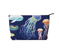 Trousse per trucchi in velluto a coste da donna, morbida, con cerniera, organizer da viaggio per articoli da toeletta per uso quotidiano (Giornata delle forze armate americane), Animale marino