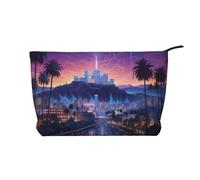 Trousse per trucchi in velluto a coste da donna, morbida, con cerniera, organizer da viaggio per articoli da toeletta per uso quotidiano (bandiera a scacchi nera e bianca), Il vecchio hollywoodiano