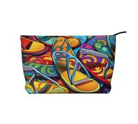 Trousse per trucchi in velluto a coste da donna, morbida, con cerniera, organizer da viaggio per articoli da toeletta per uso quotidiano (scena spiaggia con sedie), Infradito Colorato, Taglia unica