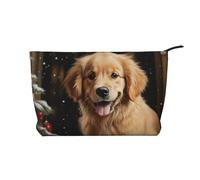 Trousse per trucchi in velluto a coste da donna, morbida, con cerniera, organizer da viaggio per articoli da toeletta per uso quotidiano (The Book), Golden Retriever di Natale, Taglia unica