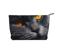 Trousse per trucchi in velluto a coste da donna, morbida, con cerniera, organizer da viaggio per articoli da toeletta per uso quotidiano (The Book), Gatti Con Occhi Gialli, Taglia unica