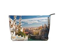 Trousse per trucchi in velluto a coste da donna, morbida, con cerniera, organizer da viaggio per articoli da toeletta per uso quotidiano (trattore in fattoria), Spagna Acqua Città, Taglia unica