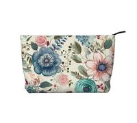 Trousse per trucchi in velluto a coste da donna, morbida, con cerniera, organizer da viaggio per articoli da toeletta per uso quotidiano (paesaggio con alba e montagna), Fiore moderno della Boemia