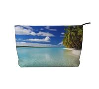 Trousse per trucchi in velluto a coste da donna, morbida, con cerniera, organizer da viaggio per articoli da toeletta per uso quotidiano (pastore tedesco con animali), Laguna di Aitutaki, Isole Cook