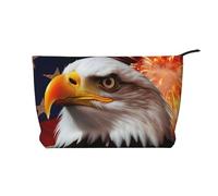 Trousse per trucchi in velluto a coste da donna, morbida, con cerniera, organizer da viaggio per articoli da toeletta per uso quotidiano (Aquila calva), Bandiera Americana Fire Eagle, Taglia unica