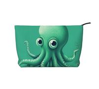 Trousse per trucchi in velluto a coste da donna, morbida, con cerniera, organizer da viaggio per articoli da toeletta per uso quotidiano (Giornata delle forze armate americane), Polpo verde., Taglia