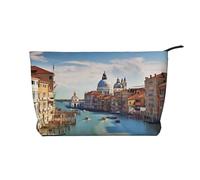 Trousse per trucchi in velluto a coste da donna, morbida, con cerniera, organizer da viaggio per articoli da toeletta per uso quotidiano (fiore di iris e farfalla), Canal Grande in Italia, Taglia