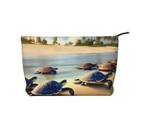 Trousse per trucchi in velluto a coste Turtles on The Beach con cerniera, astuccio per cosmetici, per viaggi, articoli da toeletta e uso quotidiano
