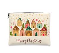 Trousse per trucchi natalizi, borsa da viaggio colorata per donne, borsa da viaggio portatile piccola in tela con cerniera, borsa da toeletta stagionale per la cura della pelle, Multicolore, 7x9 Inch