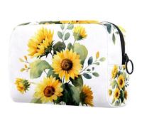 Trousse per trucchi portatile, con cerniera, per articoli da toeletta da viaggio, da donna, cavallucci marini gialli, granchi rossi e stelle marine, Multicolore 03, 18.5x7.5x13cm/7.3x3x5.1in