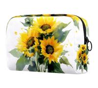 Trousse per trucchi portatile, con cerniera, per articoli da toeletta da viaggio, da donna, cavallucci marini gialli, granchi rossi e stelle marine, Multicolore 04, 18.5x7.5x13cm/7.3x3x5.1in