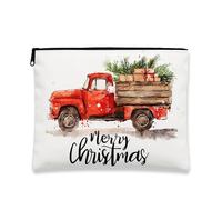 Trousse per trucchi rustica a forma di camioncino natalizio, vintage, per donne, organizer portatile con cerniera per viaggi festivi, Rosso, 7x9 Inch, Camion