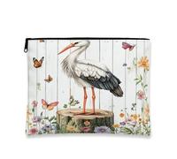 Trousse per trucchi vintage floreale, con cicogna e farfalle, borsa da viaggio per donne, organizer portatile in tela con cerniera per primavera, 17,8 x 22,9