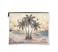 Trousse per trucchi vintage tropicale, con palme, da spiaggia, per donne, organizer portatile in tela con cerniera, borsa da toilette da viaggio estiva, Beige, 7x9 Inch, Paradiso