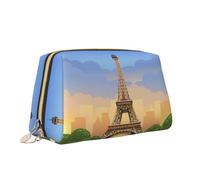 Trousse per trucco con stampa Torre Eiffel, portatile, versatile, borsa da toilette grande capacità per donne, bianco, Taglia unica, Beauty case