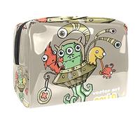 Trousse per trucco da donna e ragazza, con divertente mostro alieno in stile cartone animato, capiente, con cerniera, Multicolore 01, 18.5x7.5x13cm/7.3x3x5.1in, Beauty Case