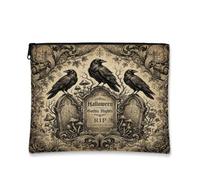 Trousse per trucco di Halloween con corvo gotico con lapide Memento Mori | gotico filigrana, borsa cosmetica, tema Memento Mori, simboli occulti, motivo macabro cimitero, estetica gotica accademica