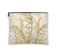 Trousse per trucco floreale pastello, astuccio da viaggio vintage con gigli della valle per donne, organizer portatile in tela con cerniera, borsa da toilette primaverile per la cura della pelle