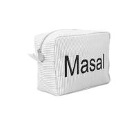 Trousse personalizzata in seersucker, beauty case con monogramma, regalo per sposa, proposta di damigella d'onore, trousse per trucchi e cosmetici (21 x 9 x 14 cm, bianco)