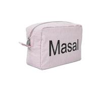 Trousse personalizzata in seersucker, beauty case con monogramma, regalo per sposa, proposta di damigella d'onore, trousse per trucchi e cosmetici (21 x 9 x 14 cm, rosa)
