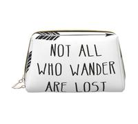 Trousse portatile con cerniera, in pelle, con scritta in lingua inglese "Not All Who Wander are Lost", bianco, Taglia unica