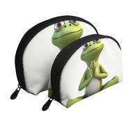 Trousse portatile con fenicottero e fiori, organizer da viaggio con cerniera e scomparti interni, La rana divertente che fa yoga, Taglia unica