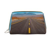 Trousse portatile in pelle minimalista ed elegante, a forma di cuore con albero rosso, borsa cosmetica per ragazze e donne, di piccole dimensioni, Strada autostradale nel paesaggio desertico, Taglia