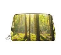 Trousse portatile in pelle minimalista ed elegante, con 3 fiori colorati stampati, per ragazze e donne, di piccole dimensioni, Luce solare della foresta plu, Taglia unica