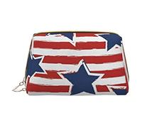Trousse portatile in pelle minimalista ed elegante, con sfondo con balene in stile cartone animato, borsa per cosmetici per ragazze e donne, di piccole dimensioni, Bandiera a righe bianche rosse,