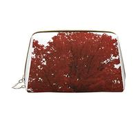 Trousse portatile in pelle minimalista ed elegante, con stampa a strisce rosse, per ragazze e donne, di piccole dimensioni, Albero rosso., Taglia unica