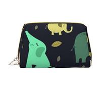 Trousse portatile in pelle minimalista ed elegante, con stampa di animali carini, per ragazze e donne, di piccole dimensioni, Elefante colorato e foglia, Taglia unica