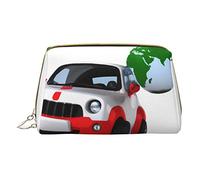 Trousse portatile in pelle minimalista ed elegante, con stampa di Cars and the Earth, per ragazze e donne, di piccole dimensioni, Auto e la Terra, Taglia unica