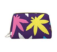 Trousse portatile in pelle minimalista ed elegante, con stampa spiaggia e tramonto, per ragazze e donne, di piccole dimensioni, Modello di erbaccia colorato luminoso, Taglia unica