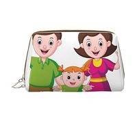 Trousse portatile in pelle minimalista ed elegante, con stampa supercar, per ragazze e donne, di piccole dimensioni, Cartone animato di una famiglia di tre, Taglia unica