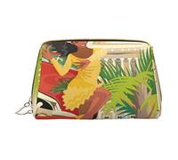 Trousse portatile in pelle minimalista ed elegante, per il surf, con pinne subacquee e snorkeling, borsa cosmetica stampata per ragazze e donne, di piccole dimensioni, Signora sorridente sulle palme