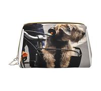 Trousse portatile in pelle minimalista ed elegante, scatola pop-up per basket, borsa cosmetica stampata per ragazze e donne, di piccole dimensioni, Cane in Bicicletta, Taglia unica