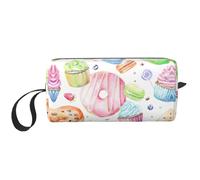 Trousse portatile per cosmetici con stampa di cupcake, ciambelle, muffin, zucchero, custodia da viaggio, borsa organizer con cerniera per un accesso rapido