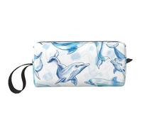 Trousse portatile per il trucco, motivo riccio, per uomini e donne, colore: marrone, Acquarello Carino Delfino
