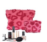 Trousse pour Maquillage - Mignon Pochette Cœur Peluche | 2 Pièces Imperméable Rangement Sac à Main Femmes Filles Soin Visage Études Travail Gym Stylo Trousse de Toilette Durable