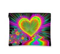 Trousse psichedelica floreale per il trucco, con cuore arcobaleno, borsa da viaggio per donne, piccola borsa portatile in tela con cerniera, regalo per festival ed estate, Arcobaleno, 7x9 Inch, Cuore