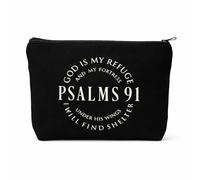 Trousse rettangolare per trucchi da viaggio e regali per le vacanze, portatile, resistente all'acqua, con dedica della Bibbia stampata sulla parte anteriore e chiusura sicura con cerniera, Salmi 91