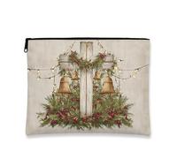 Trousse rustica con croce, borsa da viaggio per cosmetici vintage da donna, piccola borsa portatile in tela con cerniera, borsa da toilette natalizia per la cura della pelle, Beige, 7x9 Inch, Croce