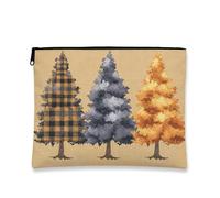 Trousse rustica per il trucco, con alberi, vintage, autunnale, borsa da viaggio per donne, piccola borsa portatile in tela con cerniera, borsa da toilette per la cura della pelle autunnale, Beige, 7x9