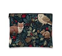 Trousse rustica per il trucco, con animali del bosco, da viaggio, per donne, piccola borsa portatile in tela con cerniera, borsa da toilette per la cura della pelle delle vacanze, Navy, 7x9 Inch